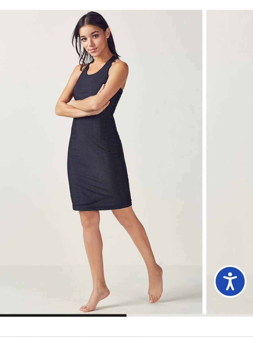 Fabletics Valentina Perforated Mini Dress – Women’s Medium | Black & Tan | NWT